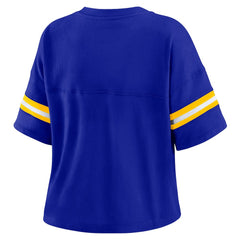 Golden State Warriors WEAR by Erin Andrews Women's Plus Size Color Block Boxy V-Neck T-Shirt Royal - NBA