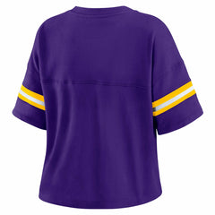 Los Angeles Lakers WEAR by Erin Andrews Women's Plus Size Color Block Boxy V-Neck T-Shirt Purple - NBA