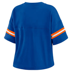 New York Knicks WEAR by Erin Andrews Women's Plus Size Color Block Boxy V-Neck T-Shirt Blue - NBA