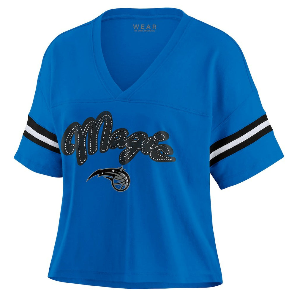 Orlando Magic WEAR by Erin Andrews Women's Plus Size Color Block Boxy V-Neck T-Shirt Blue - NBA