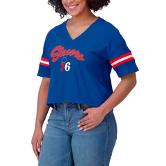 Philadelphia 76ers WEAR by Erin Andrews Women's Plus Size Color Block Boxy V-Neck T-Shirt Royal - NBA