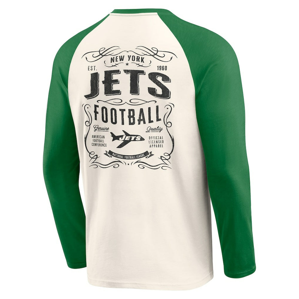 New York Jets Darius Rucker Collection Raglan Henley Long Sleeve T-Shirt Cream/Green | Fanatics