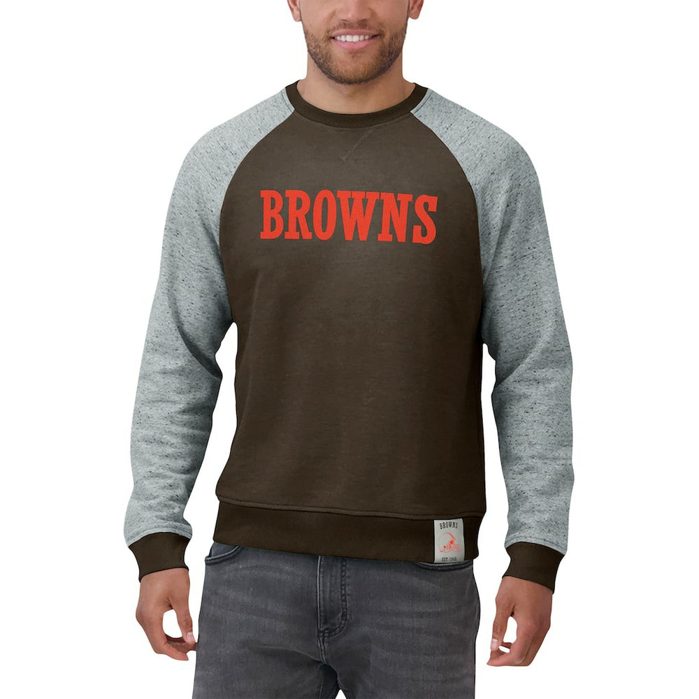 Cleveland Browns Darius Rucker Collection Colorblock Pullover Sweatshirt Brown/Heather Gray | Fanatics