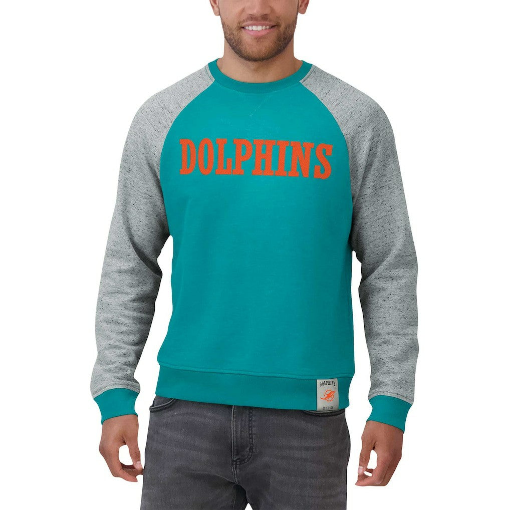 Miami Dolphins Darius Rucker Collection Colorblock Pullover Sweatshirt Aqua/Heather Gray | Fanatics
