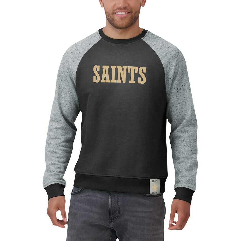 New Orleans Saints Darius Rucker Collection Colorblock Pullover Sweatshirt Black/Heather Gray | Fanatics
