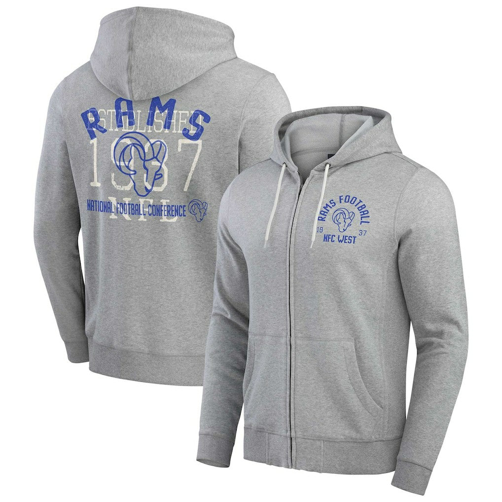 Los Angeles Rams Darius Rucker Collection Vintage Stripe Full-Zip Hoodie Heather Gray | Fanatics