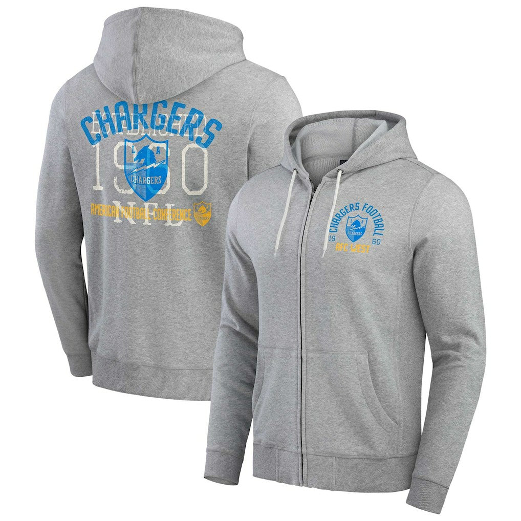 Los Angeles Chargers Darius Rucker Collection Vintage Stripe Full-Zip Hoodie Heather Gray | Fanatics