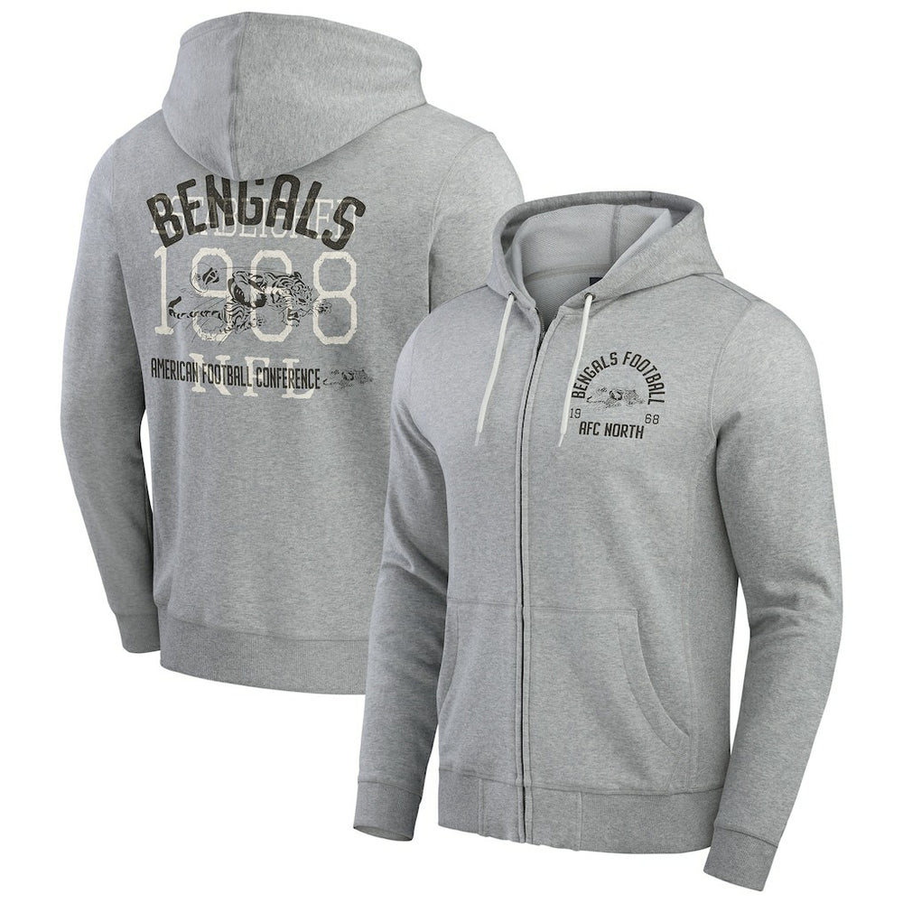Cincinnati Bengals Darius Rucker Collection Vintage Stripe Full-Zip Hoodie Heather Gray | Fanatics
