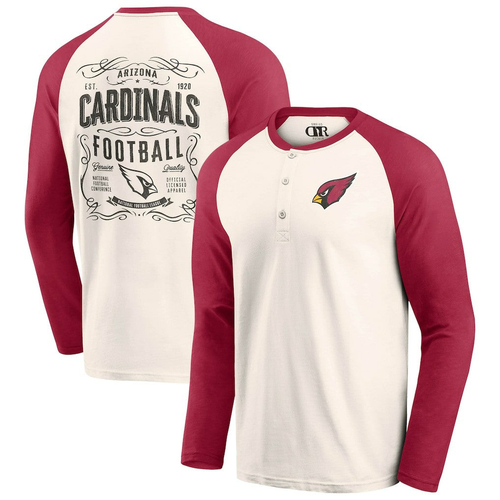 Arizona Cardinals Darius Rucker Collection Raglan Henley T-Shirt Cream/Cardinal | Fanatics