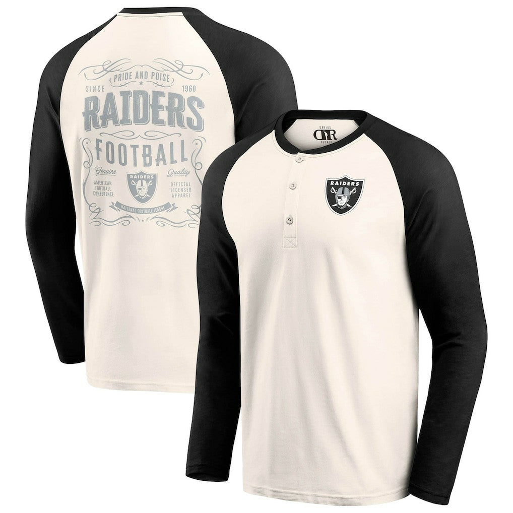 Las Vegas Raiders Darius Rucker Collection Raglan Henley T-Shirt Cream/Black | Fanatics