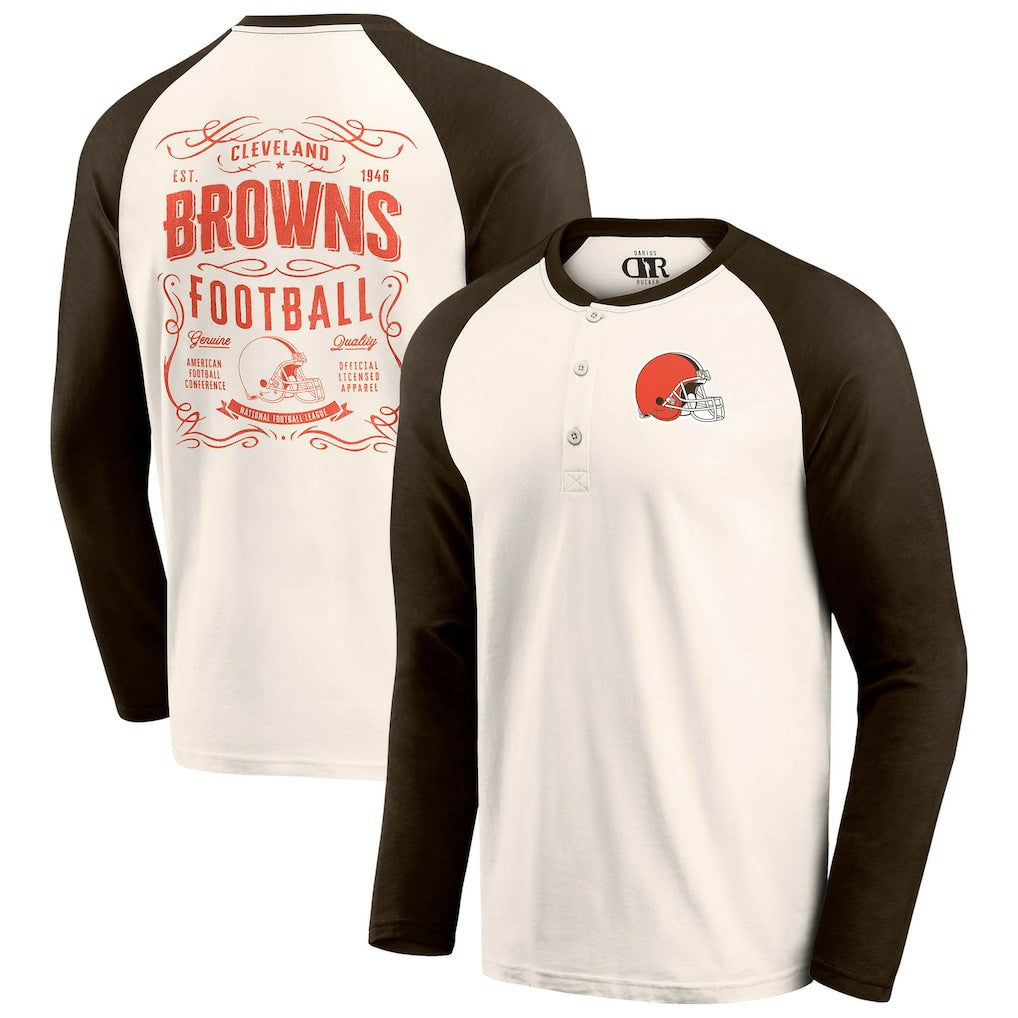 Cleveland Browns Darius Rucker Collection Raglan Henley T-Shirt Cream/Brown | Fanatics