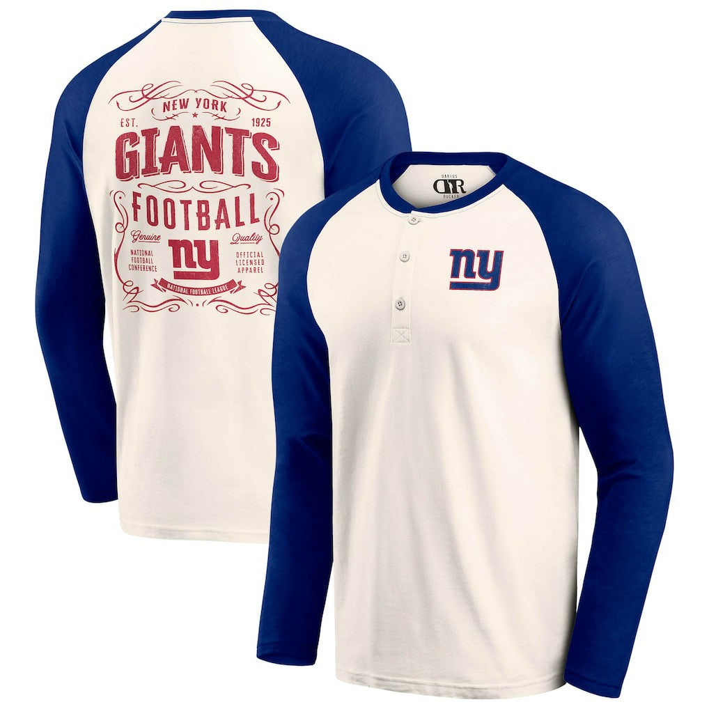 New York Giants Darius Rucker Collection Raglan Henley T-Shirt Cream/Royal | Fanatics