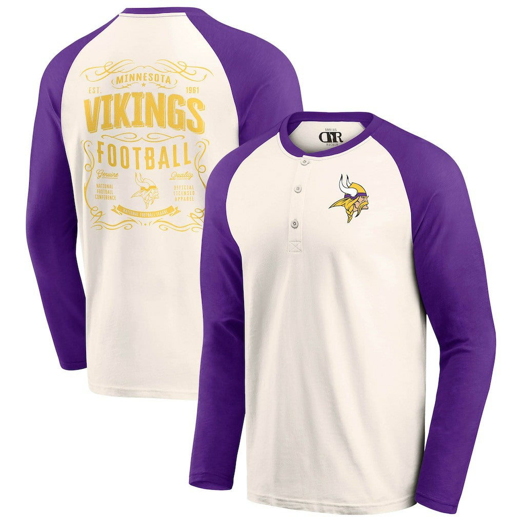 Minnesota Vikings Darius Rucker Collection Raglan Henley T-Shirt Cream/Purple | Fanatics