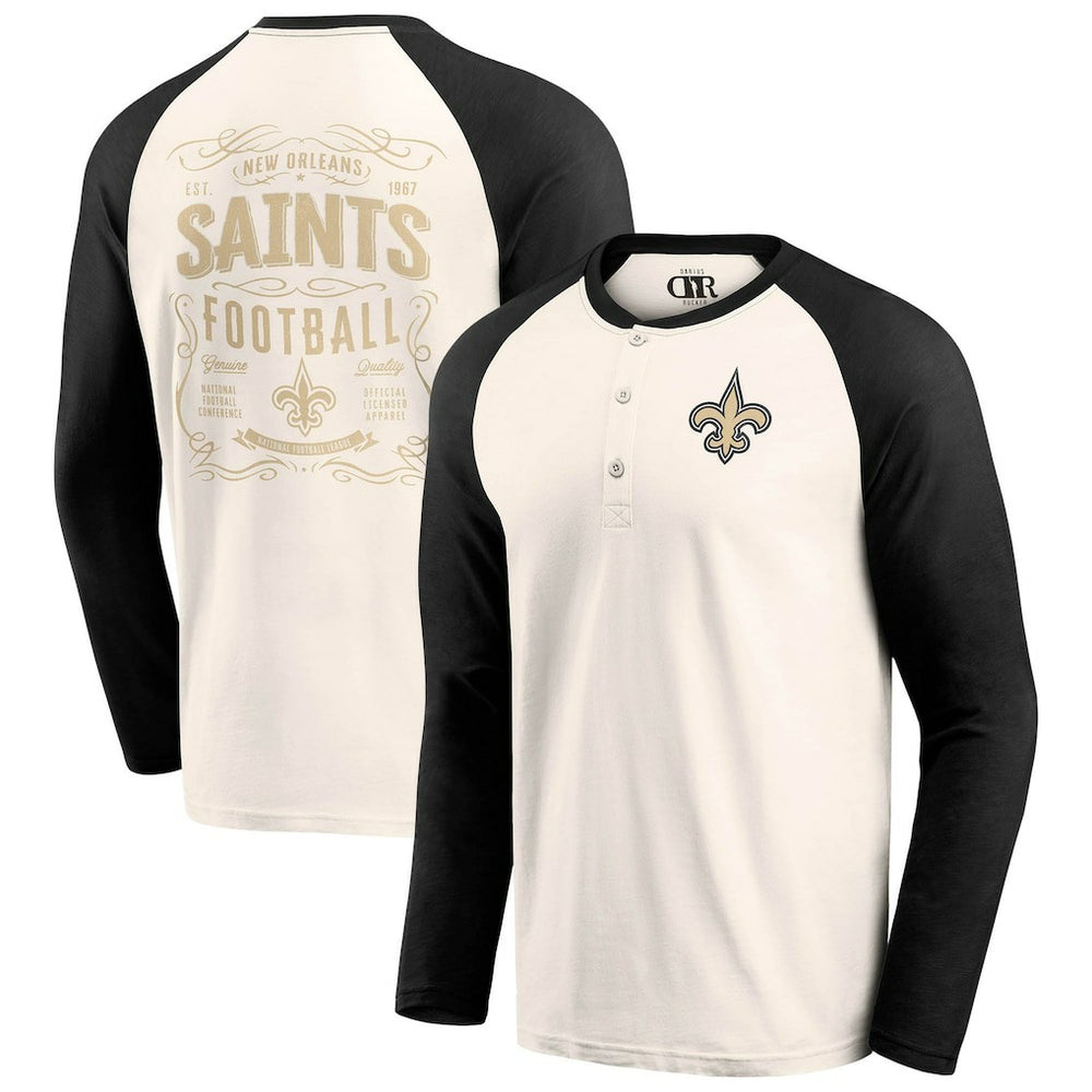 New Orleans Saints Darius Rucker Collection Raglan Henley T-Shirt Cream/Black | Fanatics