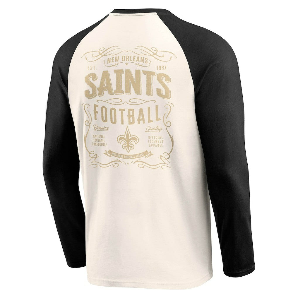 New Orleans Saints Darius Rucker Collection Raglan Henley T-Shirt Cream/Black | Fanatics