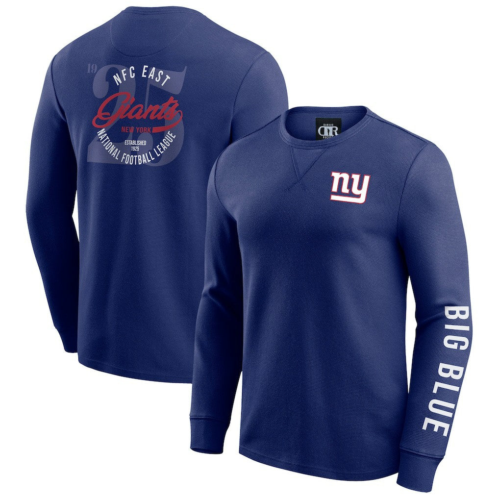 New York Giants Darius Rucker Collection Washed Waffle-Knit Long Sleeve T-Shirt Royal | Fanatics