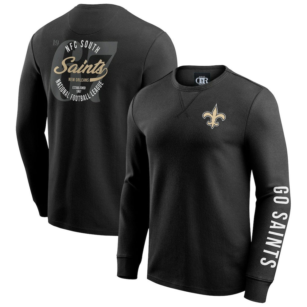 New Orleans Saints Darius Rucker Collection Washed Waffle-Knit Long Sleeve T-Shirt Black | Fanatics