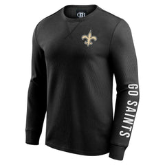 New Orleans Saints Darius Rucker Collection Washed Waffle-Knit Long Sleeve T-Shirt Black | Fanatics