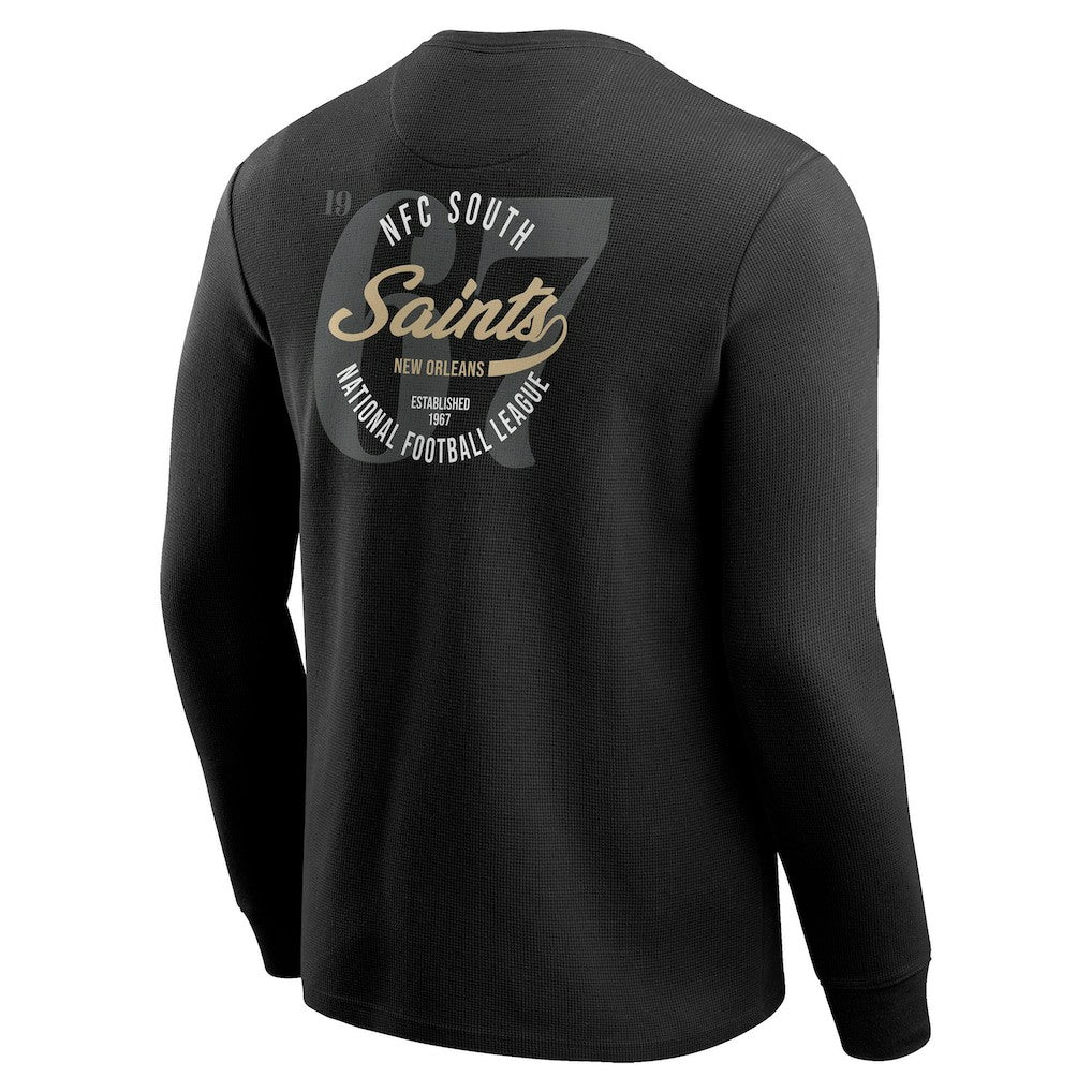 New Orleans Saints Darius Rucker Collection Washed Waffle-Knit Long Sleeve T-Shirt Black | Fanatics
