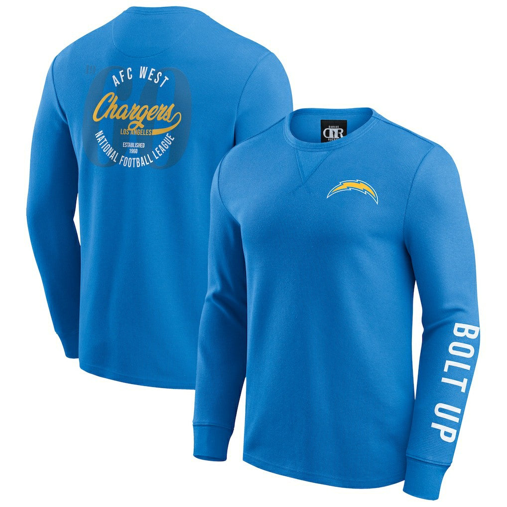 Los Angeles Chargers Darius Rucker Collection Washed Waffle-Knit Long Sleeve T-Shirt Powder Blue | Fanatics