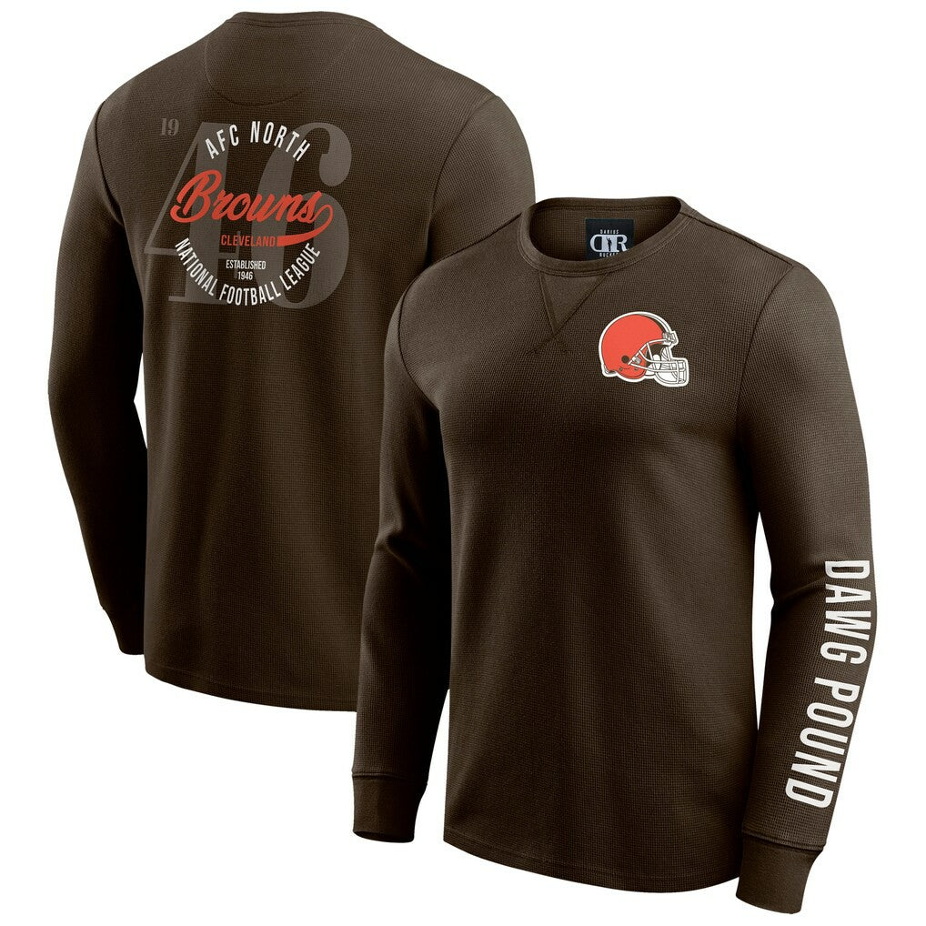 Cleveland Browns Darius Rucker Collection Washed Waffle-Knit Long Sleeve T-Shirt Brown | Fanatics