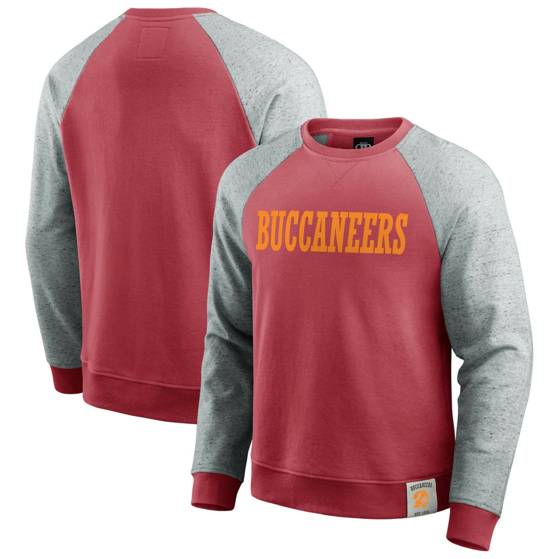 Tampa Bay Buccaneers Darius Rucker Collection Throwback Color Block Raglan Pullover Sweatshirt Red/Heather Gray | Fanatics