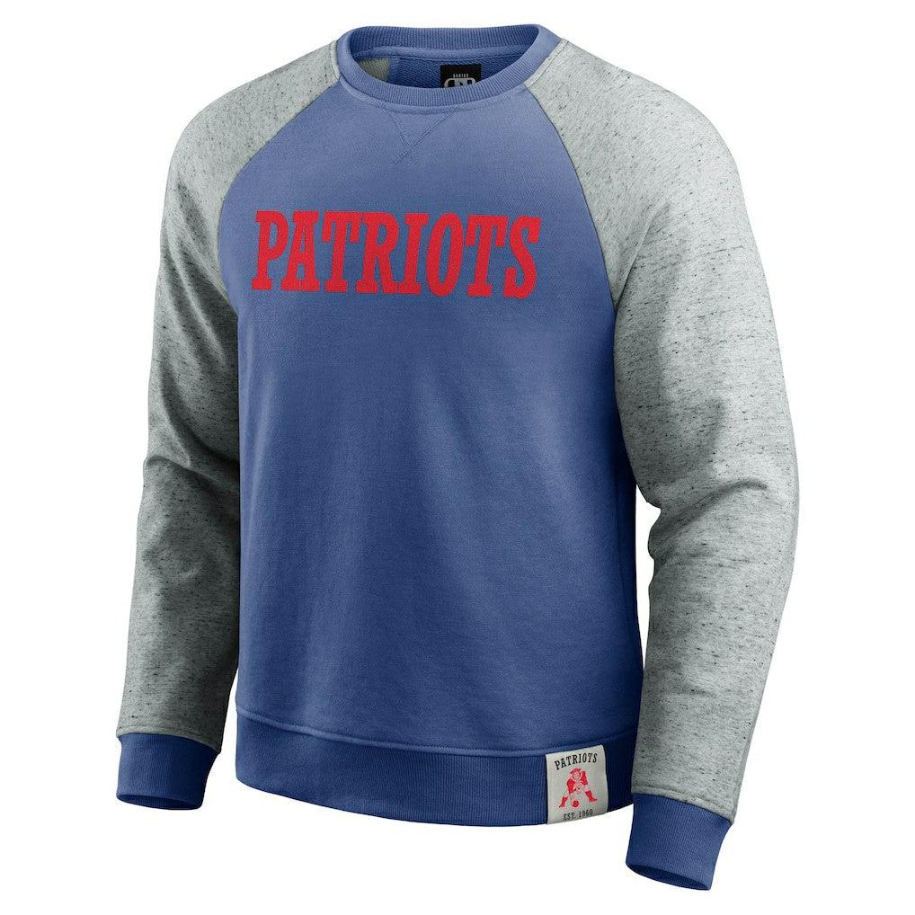 New England Patriots Darius Rucker Collection Throwback Color Block Raglan Pullover Sweatshirt Royal/Heather Gray | Fanatics