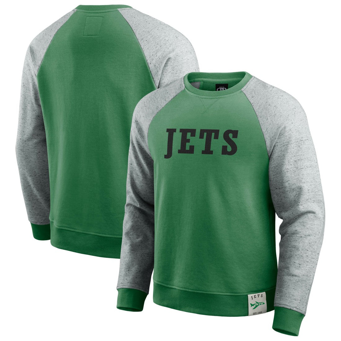 New York Jets Darius Rucker Collection Throwback Color Block Raglan Pullover Sweatshirt Kelly Green/Heather Gray | Fanatics