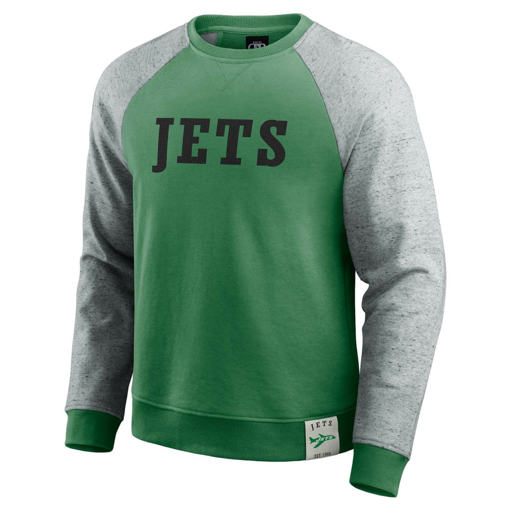 New York Jets Darius Rucker Collection Throwback Color Block Raglan Pullover Sweatshirt Kelly Green/Heather Gray | Fanatics