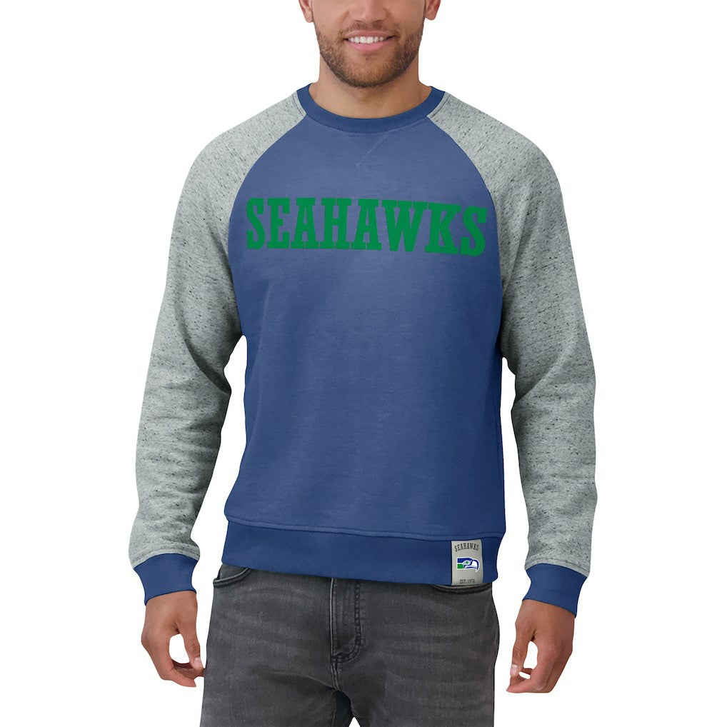 Seattle Seahawks Darius Rucker Collection Throwback Color Block Raglan Pullover Sweatshirt Royal/Heather Gray | Fanatics