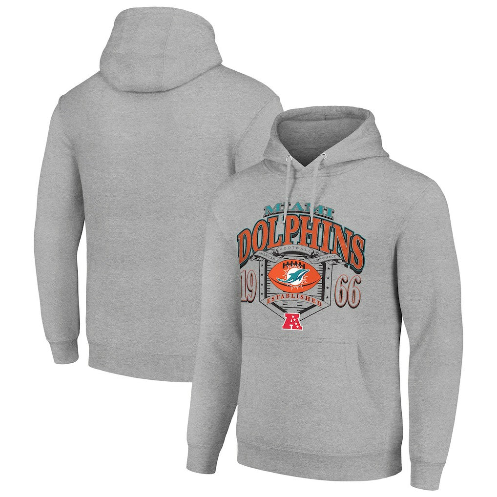 Miami Dolphins Starter 80s Retro Pullover Hoodie Heather Gray | NFL