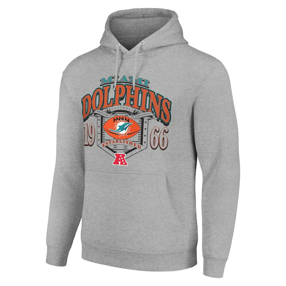 Miami Dolphins Starter 80s Retro Pullover Hoodie Heather Gray | NFL