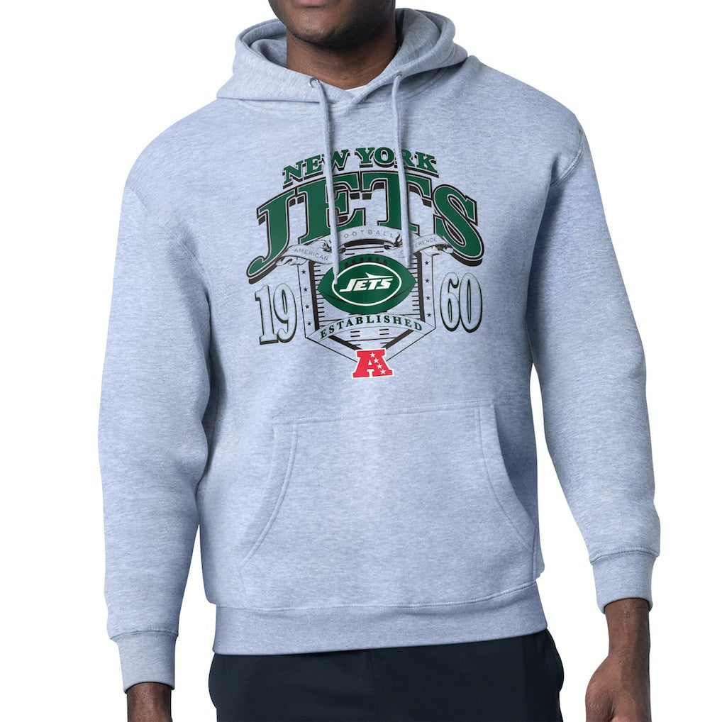 New York Jets Starter 80s Retro Pullover Hoodie Heather Gray | NFL