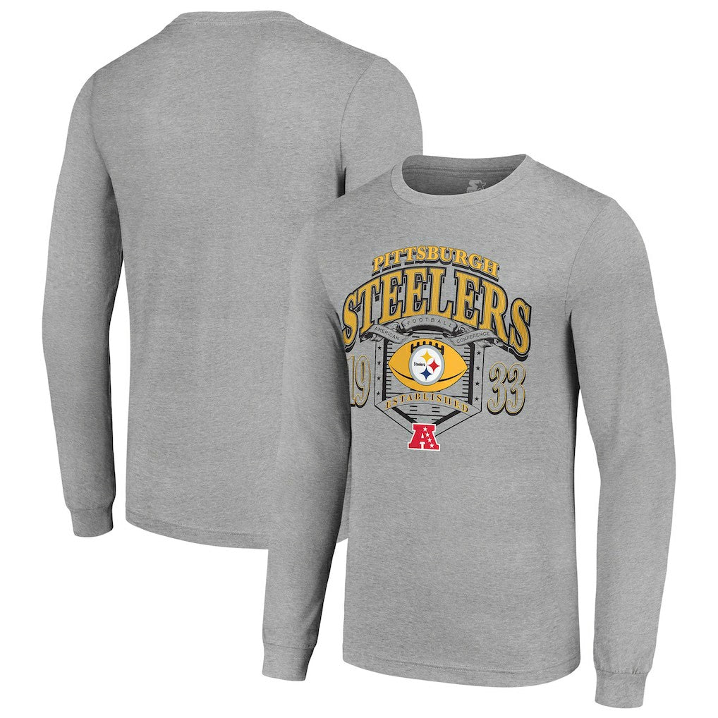 Pittsburgh Steelers Starter Retro Long Sleeve Graphic T-Shirt Heather Gray | NFL