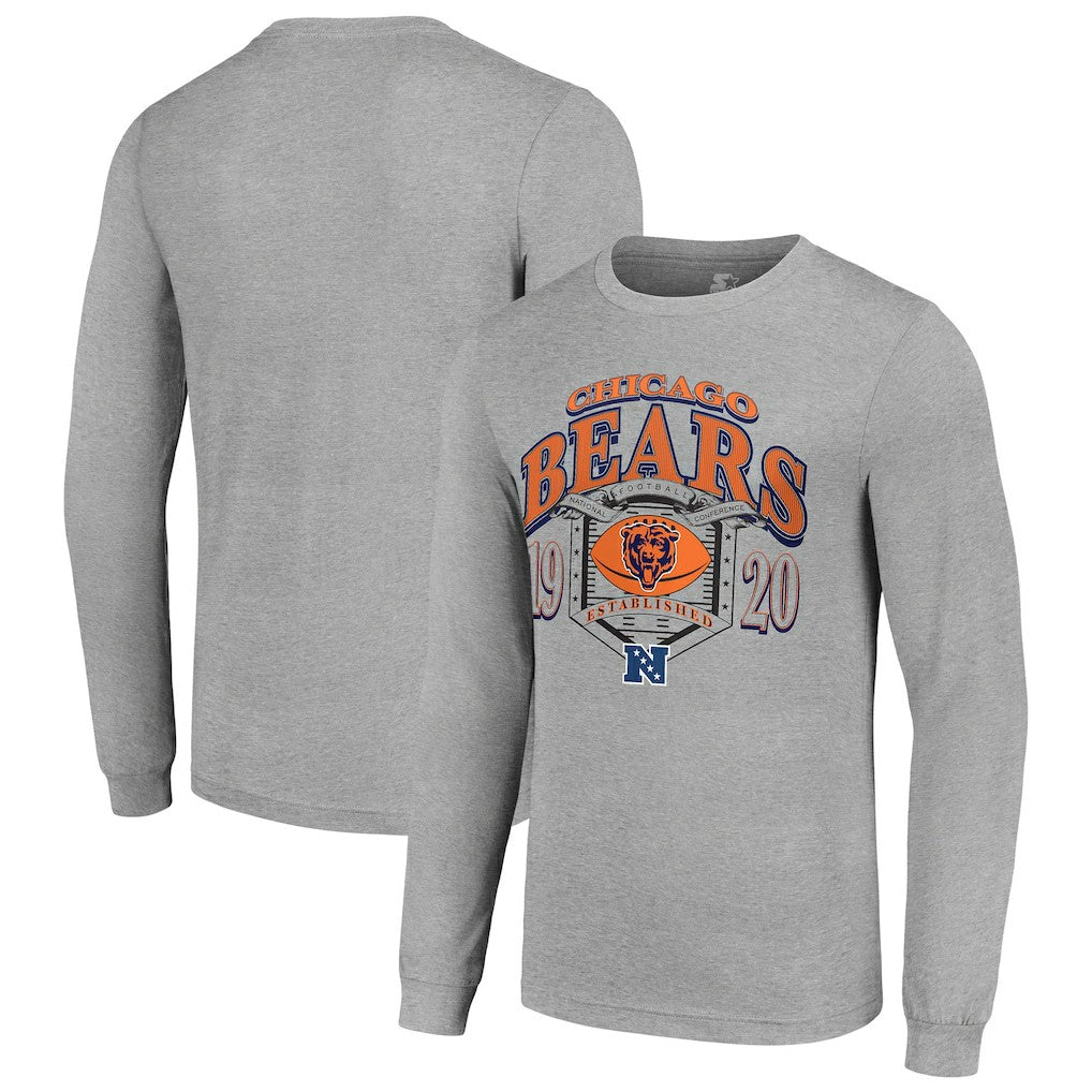 Chicago Bears Starter Retro Long Sleeve Graphic T-Shirt Heather Gray | NFL