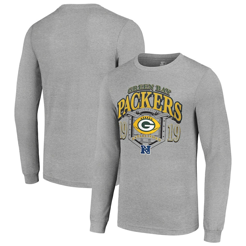 Green Bay Packers Starter Retro Long Sleeve Graphic T-Shirt Heather Gray | NFL
