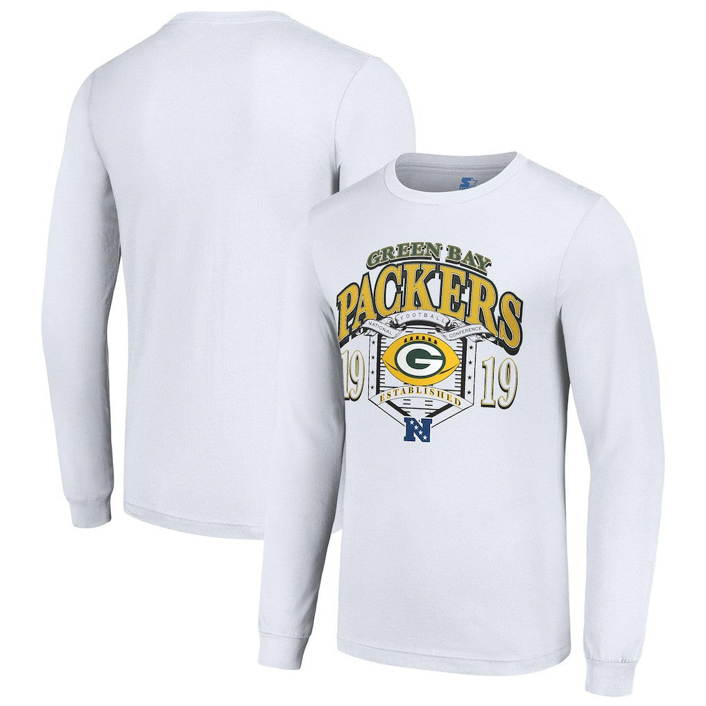 Green Bay Packers Starter Retro Long Sleeve Graphic T-Shirt White | NFL