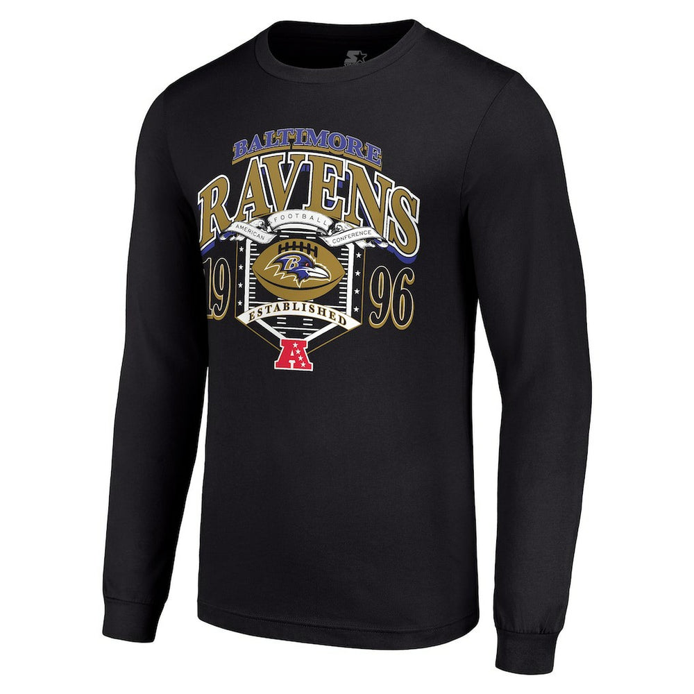 Baltimore Ravens Starter Retro Long Sleeve Graphic T-Shirt Black | NFL