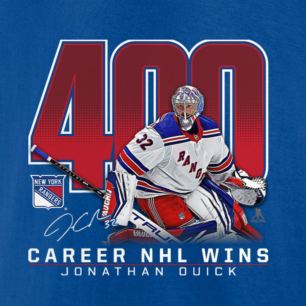 Jonathan Quick New York Rangers 400 Career Wins T-Shirt - Blue - NHL