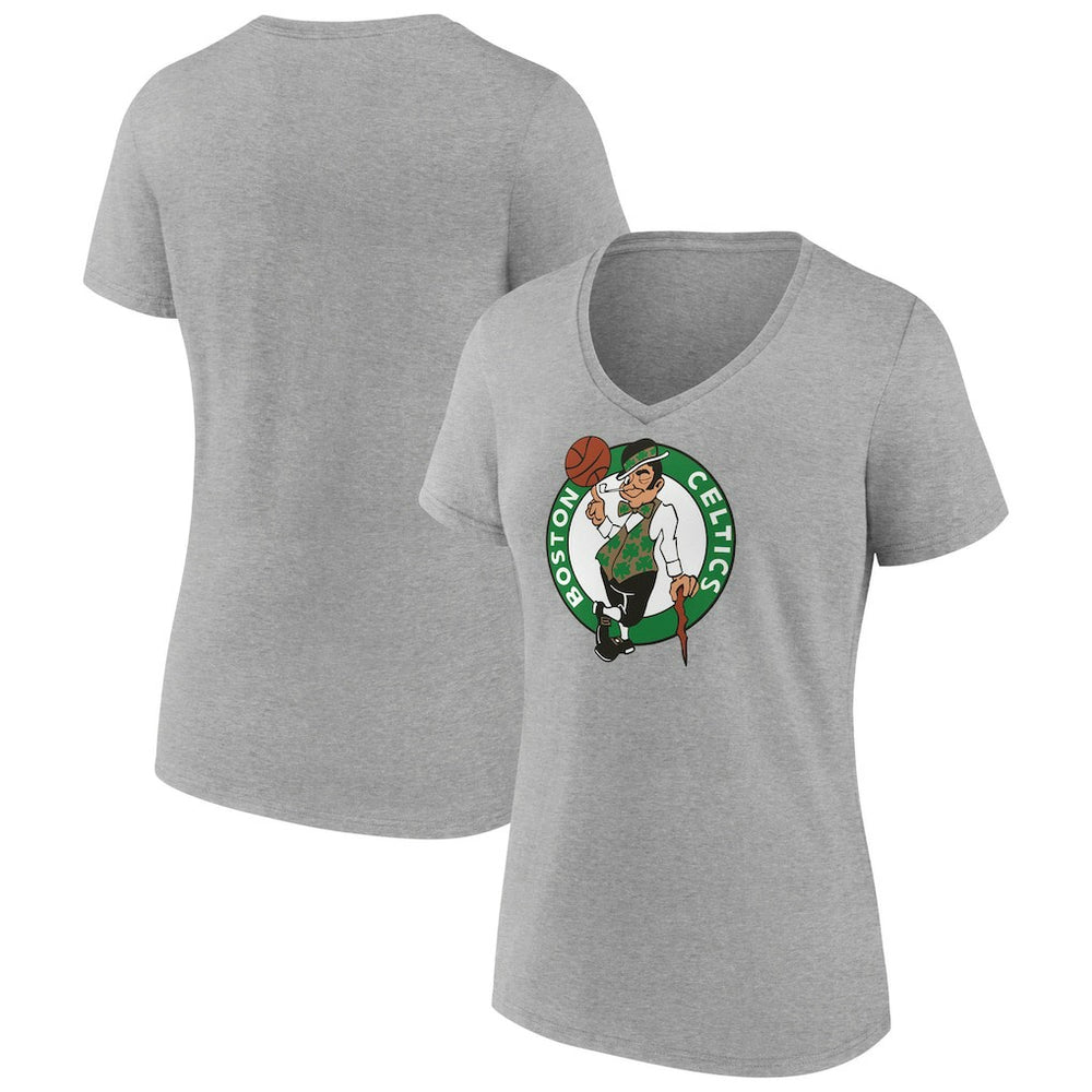Boston Celtics Women's Primary Logo V-Neck T-Shirt Gray - NBA