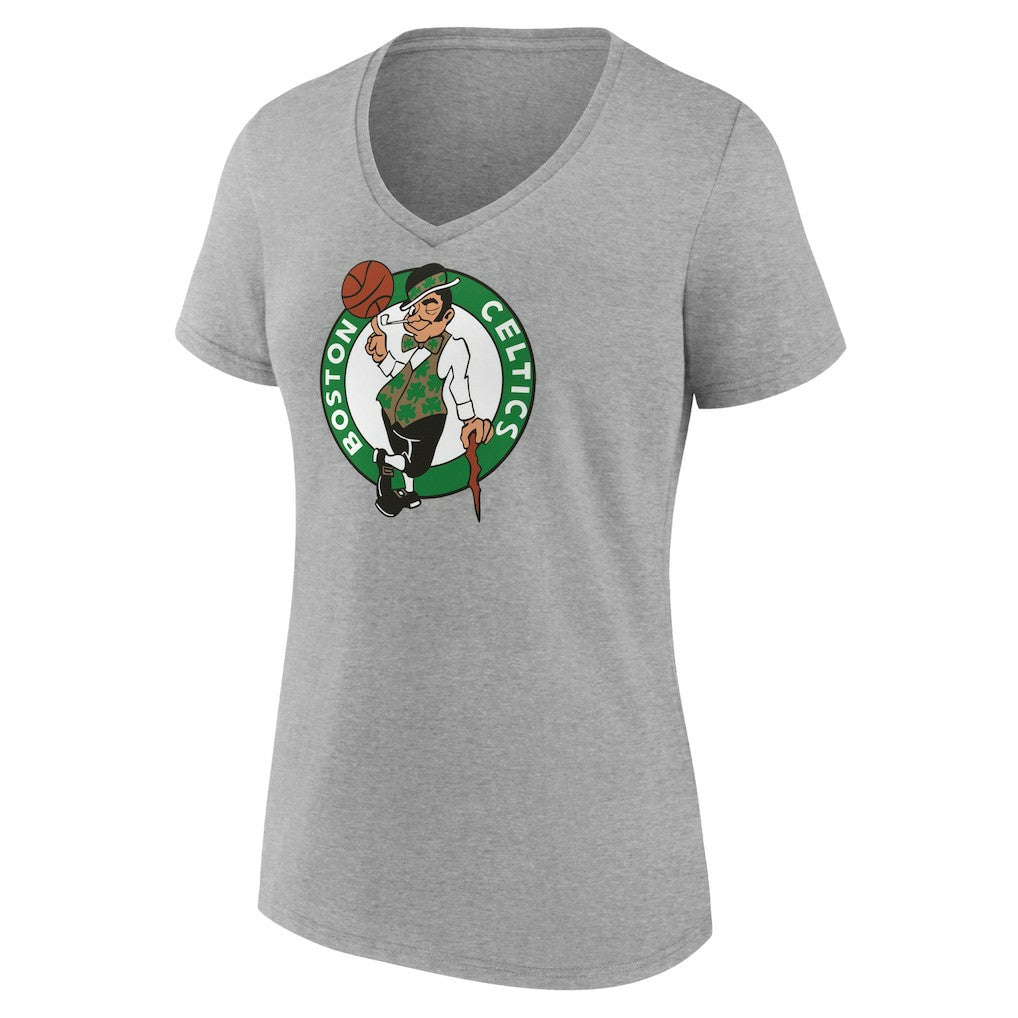 Boston Celtics Women's Primary Logo V-Neck T-Shirt Gray - NBA