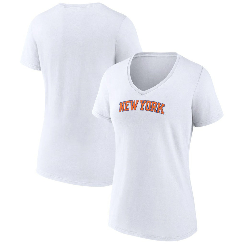 New York Knicks Women's Wordmark Home V-Neck T-Shirt White - NBA