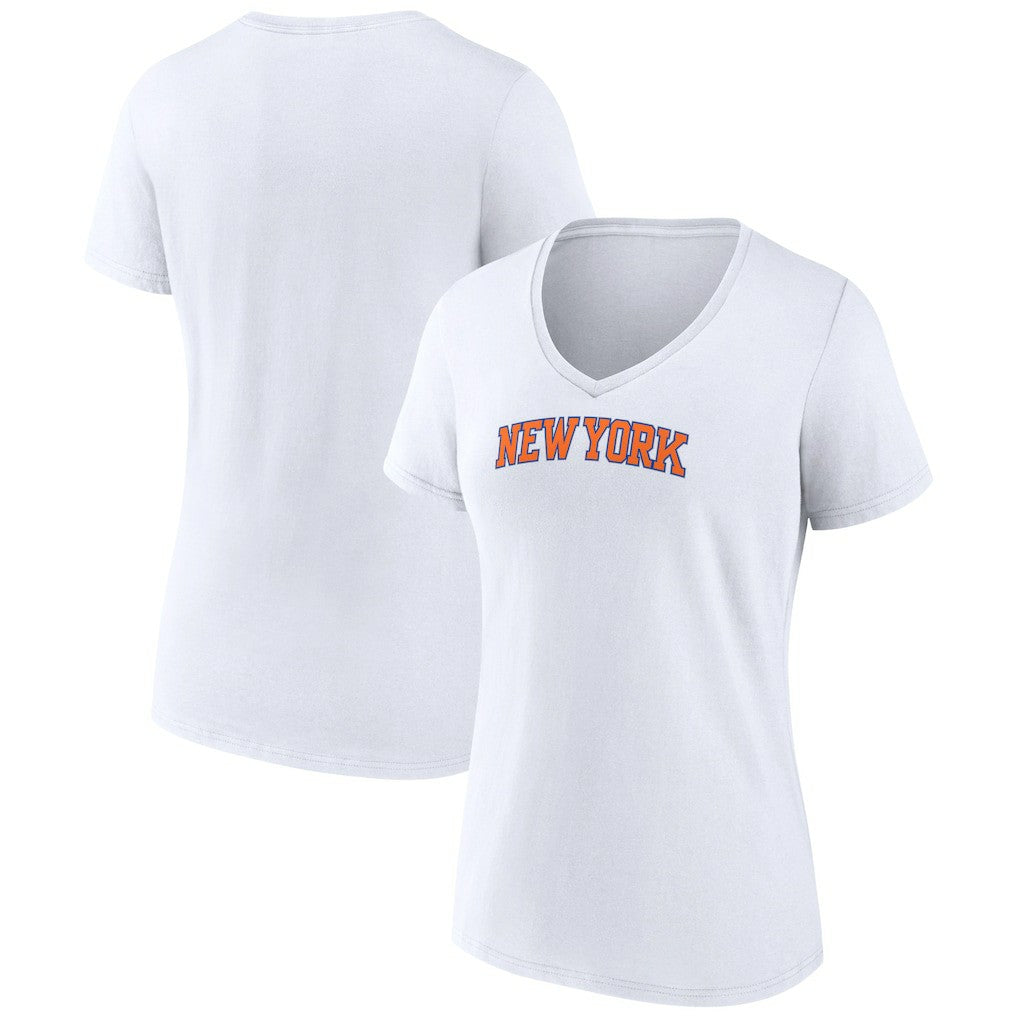 New York Knicks Women's Wordmark Home V-Neck T-Shirt White - NBA