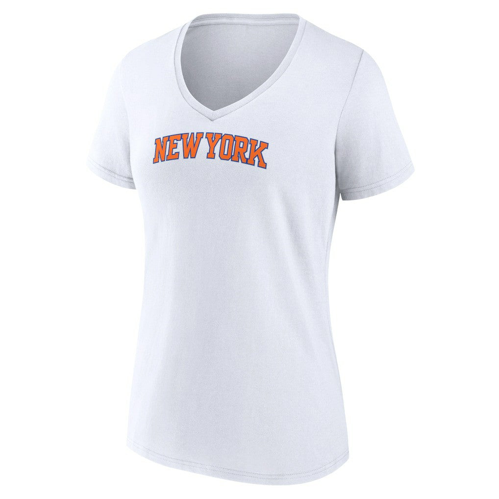 New York Knicks Women's Wordmark Home V-Neck T-Shirt White - NBA