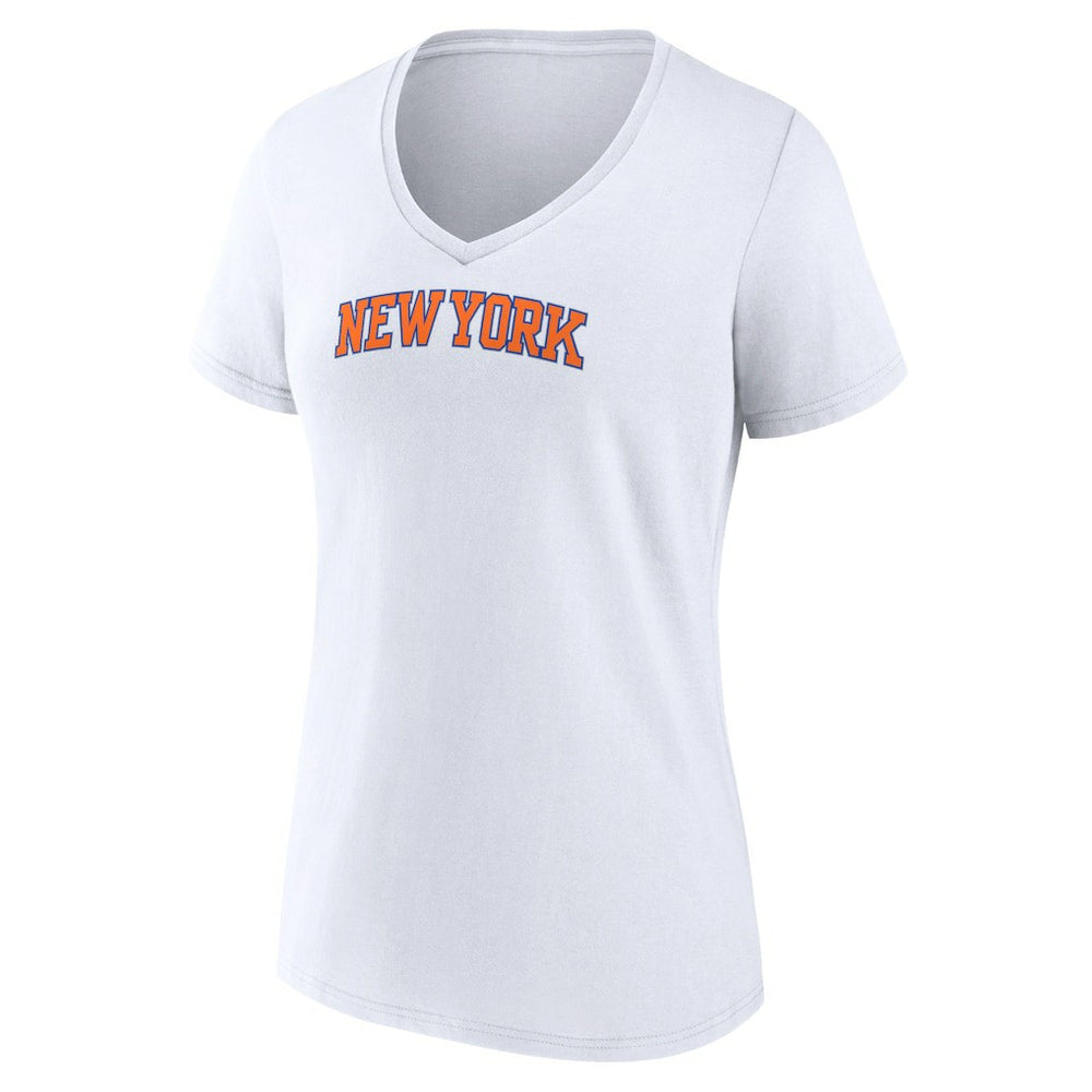 New York Knicks Women's Wordmark Home V-Neck T-Shirt White - NBA