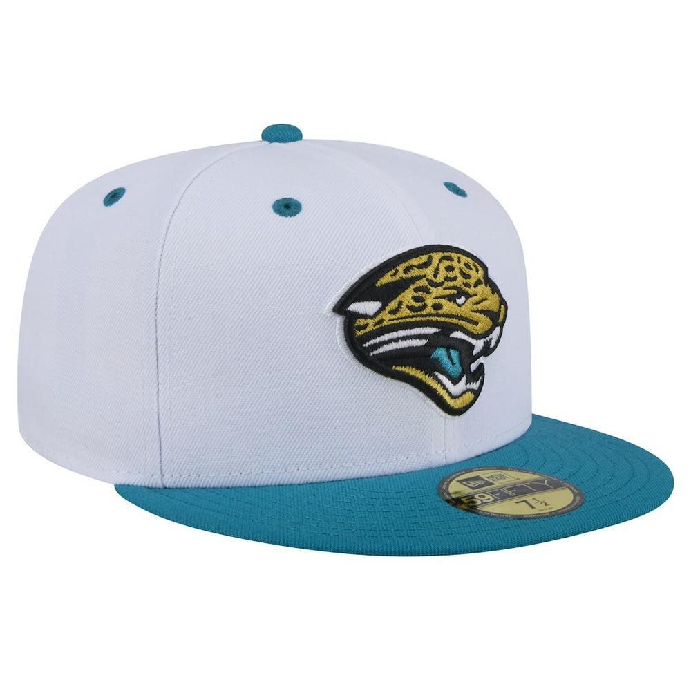 Jacksonville Jaguars New Era Throwback Logo Flipside Two-Tone 59FIFTY Fitted Hat White/Teal | NFL