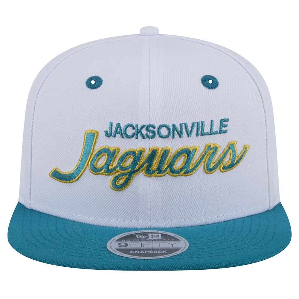 Jacksonville Jaguars New Era Throwback Sparky Original Fit 9FIFTY Snapback Hat White/Teal | NFL