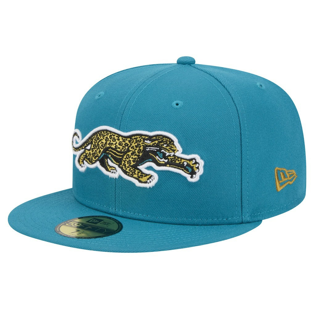 Jacksonville Jaguars New Era Throwback Crawl Omaha 59FIFTY Fitted Hat Teal | NFL