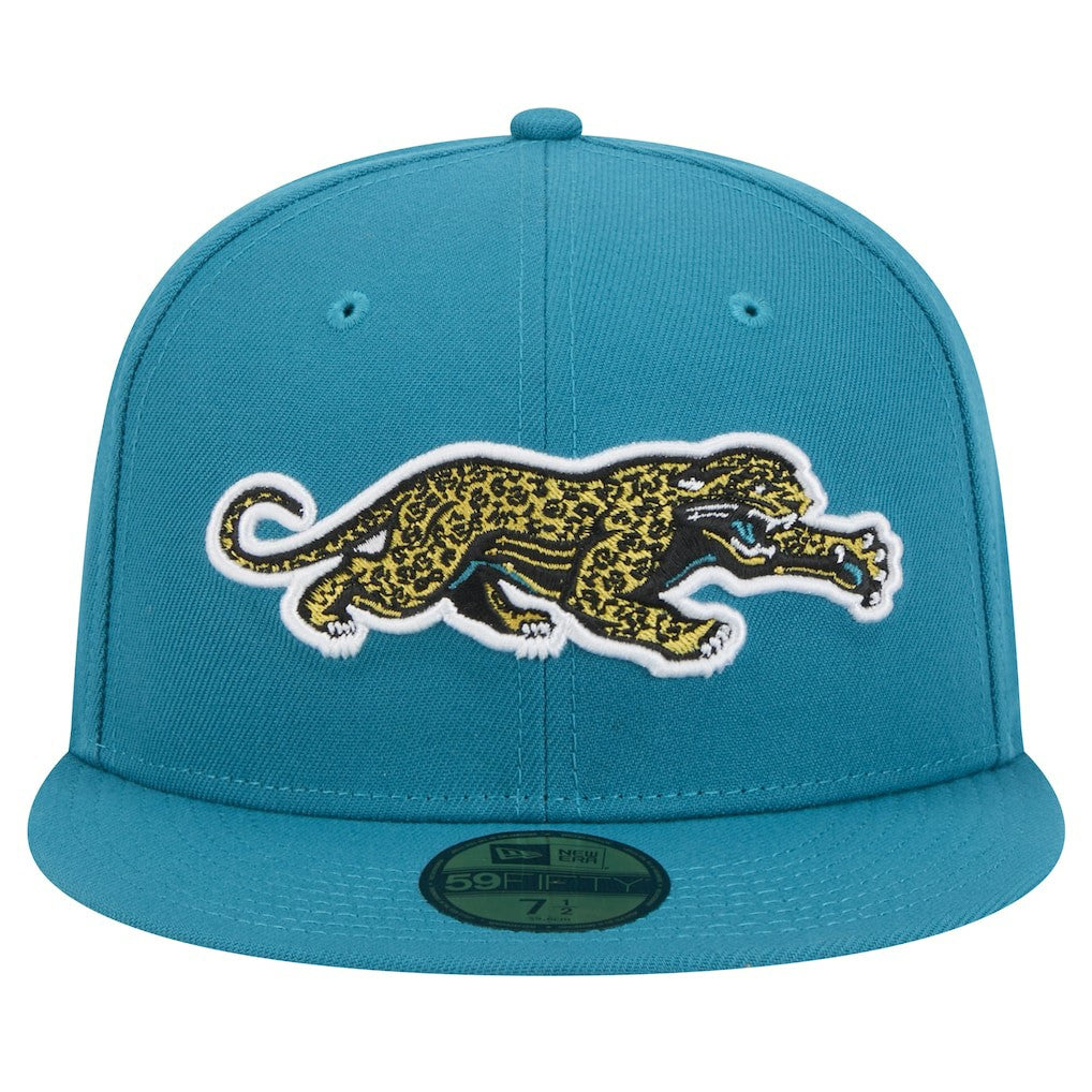 Jacksonville Jaguars New Era Throwback Crawl Omaha 59FIFTY Fitted Hat Teal | NFL
