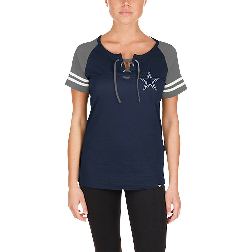 Dallas Cowboys New Era Women's Lace-Up Raglan T-Shirt Navy | NFL